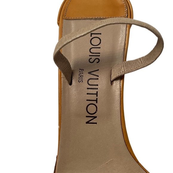 Louis Vuitton Gold Block Heel Sandals Metal LV Logo Charms Size 36.65 (US 6) - Picture 12 of 16